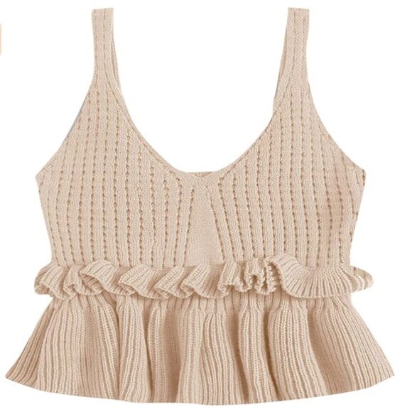 Women's Casual Knit Top Sleeveless Ruffle - Picture 2 of 4